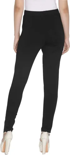 Vista 3 de ladyline Pantalones elásticos de algodón suave liso para mujer, cintura alta, cierre elástico, un bolsillo, cómodos pantalones de vestir