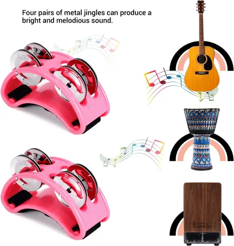 Vista 4 de Facmogu Pandereta de pie, pedal de percusión para instrumentos musicales con cascabeles de acero para tocar batería y guitarra, agitadores