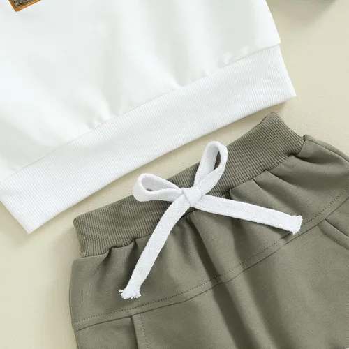 Vista 5 de Conjunto de 2 piezas de ropa de manga larga con cuello redondo y estampado de cuadros de ajedrez para niño pequeño