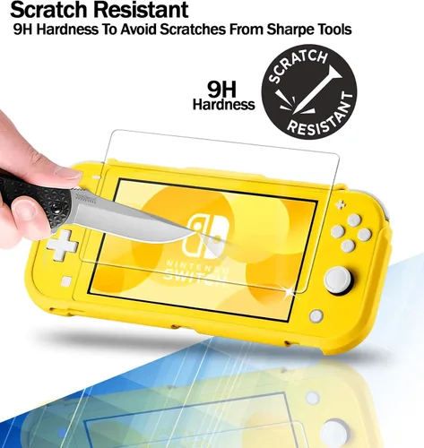Vista 4 de RKINC Protector de pantalla 2 unidades para Nitendo Switch Lite 2019, protector de pantalla de vidrio templado, 0.013 in garantía de por vida sin