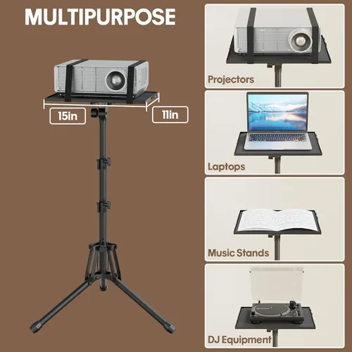 Vista 6 de KOOV Soporte para proyector de altura ajustable de 20 a 61 pulgadas, soporte de trípode plegable para proyector con bandeja para mouse y soporte