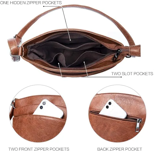 Vista 3 de CLUCI Crossbody Bolsas para mujeres pequeño bolso de cuero paquetes con cera de aceite carteras de cuero para mujeres grandes embrague
