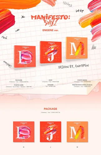 Vista 2 de Big Hit Entertainment ENHYPEN - Manifesto Day 1 (Versión ENGENE - J ver.) 3er mini álbum CD+Photobook+Photocard+Pegatina+Póster con Letra+(Extra