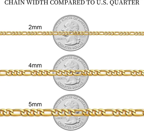 Vista 5 de SANNYRA Figaro Chain for Men, Mens Chains Necklaces, Stainless Steel 2-8.5mm 12-36inches 18K Gold Plated Silver Plated Necklace for Women Dorado