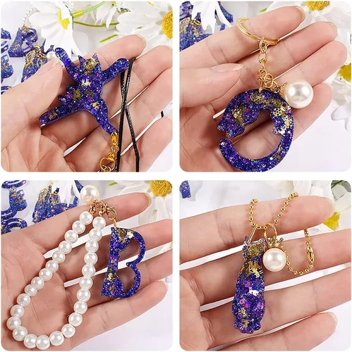 Vista 4 de iSuperb Moldes de resina del alfabeto, moldes de silicona para gatos, moldes de epoxi para manualidades, para joyería, collares, aretes, juego