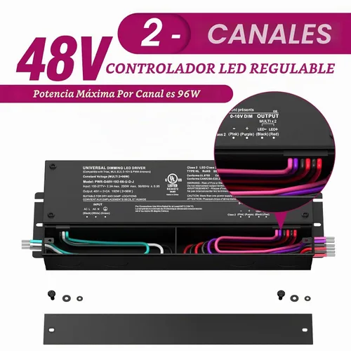 Vista 2 de EMITEVER Controlador LED regulable, fuente de alimentación regulable 5 en 1 de 48 V, 192 W, transformador de CA a CC de 2 canales para luz LED