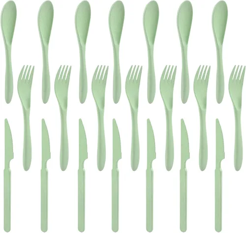 Vista 10 de Zoyiancy - Juego de cubiertos de paja de trigo, 21 piezas, color beige reutilizable Wheat Straw, Unbreakable Lightweight, Rounded Fork Edge, Deep