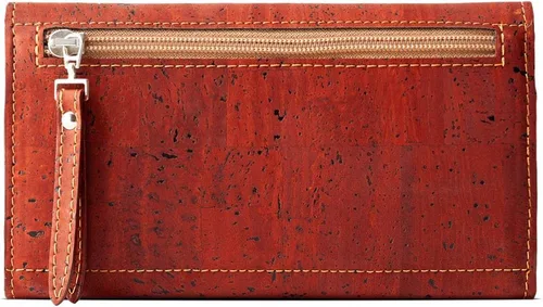 Vista 6 de Cartera de corcho vegano para mujer, delgada para tarjetas, funda plegable para tarjetas con bolsillo con cremallera, Rojo -, Classic