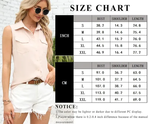 Vista 5 de Veatzaer Camisetas sin mangas con solapa sólida para mujer, camisas de verano con botones para oficina