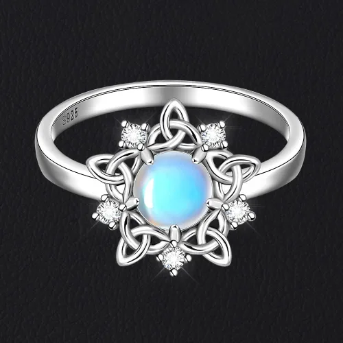 Vista 4 de Anillo de piedra lunar con nudo celta, piedra de nacimiento de junio, anillos de compromiso celta de eternidad, anillos de compromiso para mujer