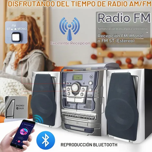 Vista 3 de Reproductor de Discos de Vinilo Estéreo Bluetooth, Sistema de Música Tocadiscos Estéreo de 3 Velocidades con Reproductor de CD, Platina de Cassette
