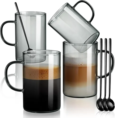 Vista 7 de ecooe - Juego de 4 tazas de café de vidrio borosilicato de 16 onzas con Transparente