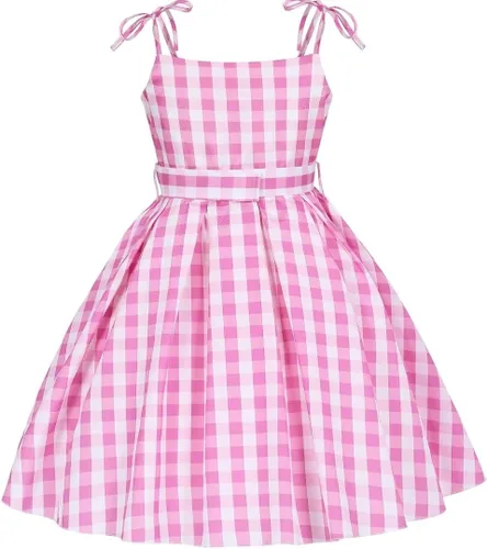 Vista 3 de SZ-TONDA Vestido con correa para disfraz a cuadros rosados para niñas Ropa de fiesta de Halloween 2023 para niños, cosplay, cumpleaños, fiesta