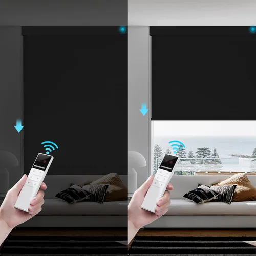 Vista 2 de ZSTARR Persianas opacas motorizadas con control remoto inteligente, persianas enrollables recargables inalámbricas para ventanas, oficina, hogar