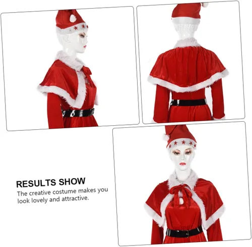 Vista 8 de KESYOO - Disfraz de Papá Noel para mujer, diseño de Papá Noel con gorro rojo y accesorios de cosplay