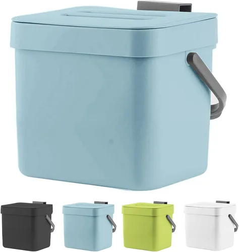 Vista 10 de LALASTAR - Basurero de encimera con tapa, cubeta de basura pequeña colgante con tapa debajo del fregadero para cocina, cesta de desperdicios