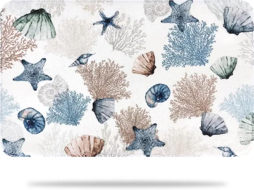 Vista 4 de MEHOFOND Alfombras de baño náuticas de 20 x 32 pulgadas, diseño de coralino, estrellas de mar y océano, antideslizantes, color azul marino