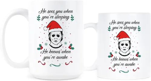 Vista 2 de LIBBY'S BENCHMARK27 DESIGNS Michael Myers Taza de café de Navidad Michael Myers