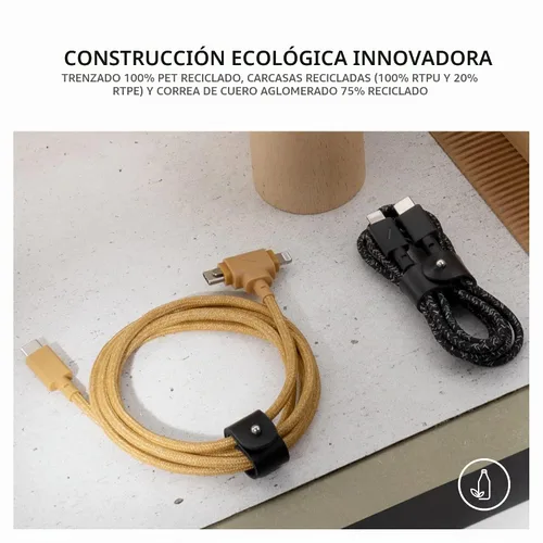 Vista 5 de Native Union Cable de correa Duo – Cable de carga universal trenzado ultra fuerte de 5 pies – Fabricado con materiales reciclados – Conectores 2