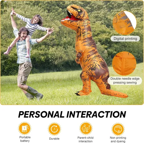 Vista 3 de HAPPYBAG Disfraz inflable de T-Rex disfraz de dinosaurio para adultos divertido disfraz de Halloween