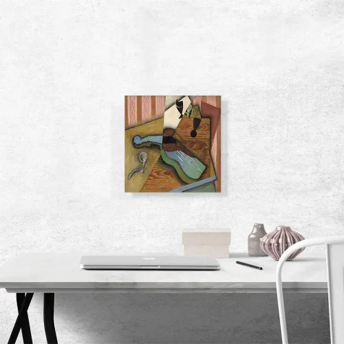 Vista 2 de ARTCANVAS El violín 1913 - Lienzo impreso enmarcado estirado, póster de imagen giclée, decoración de pared por Juan Gris, 12 x 12 pulgadas