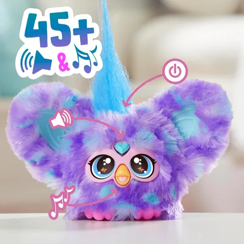 Vista 11 de Furby Furblets Groo-Vee Amigo Mini, más de 45 sonidos y música, habla solo Furbish, juguetes de peluche electrónicos, morado, regalos