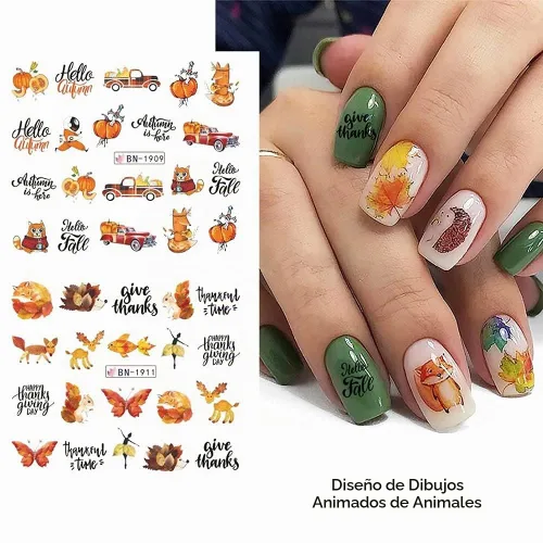 Vista 4 de Calcomanías de arte de uñas de otoño, calcomanías de agua de otoño, suministros de uñas, hojas de arce, pavo, calabaza, diseño de calcomanías
