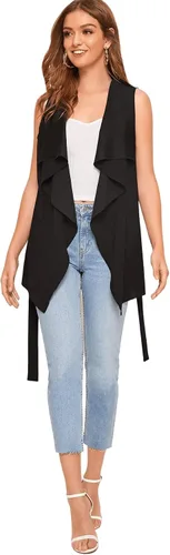 Vista 5 de SweatyRocks Cárdigan casual sin mangas para mujer con volantes y lazo frontal