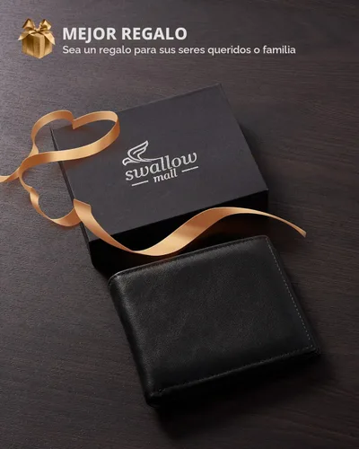 Vista 6 de Swallowmall Cartera de cuero con bloqueo RFID para hombre, cartera plegable para hombre con 1 ventana de identificación y 13 ranuras para tarjetas