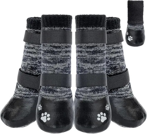 Vista 13 de KOOLTAIL Calcetines antideslizantes para perros para evitar lamer las patas para pavimentos calientes/terrosos, botas largas impermeables