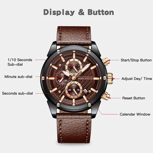 Vista 5 de Reloj de pulsera casual para hombre multifuncionalimpermeableluminosocalendario correa de cuero para hombre