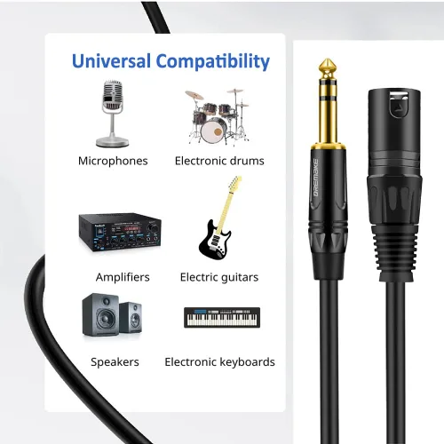 Vista 6 de Cable de micrófono estéreo TRS macho a XLR macho de 3 pies y 0.250 in y 1/4 de pulgada chapado en oro, cable equilibrado de 1/4 pulgadas macho a XLR