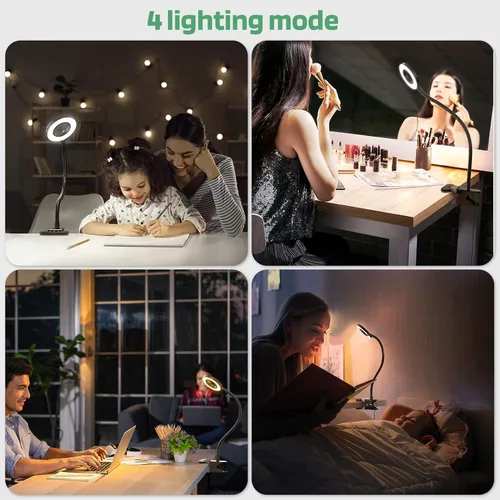 Vista 2 de GLORIOUS-LITE Luz LED con clip, 36 luces LED de lectura, luz de libro de 4 modos, lámpara de lectura de cuello de cisne de rotación de 360°, lámpara