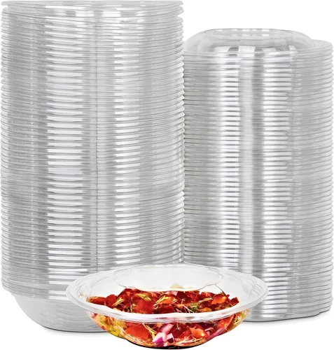 Vista 7 de Green Direct Recipientes de ensalada de 18 onzas con tapas, paquete de 25, cuencos de plástico transparente para almuerzo, servir y mezclar