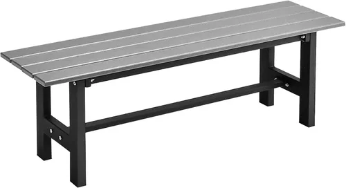 Vista 11 de Tangkula Banco de polietileno de alta densidad de 47 pulgadas para exteriores, banco de comedor de jardín con asiento de listones y marco de metal