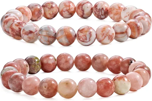 Vista 30 de Bivei - Pulsera elástica de cuentas redondas de cristales curativos semipreciosos naturales, hecha a mano, rellenadores de regalo para mujeres Ágata