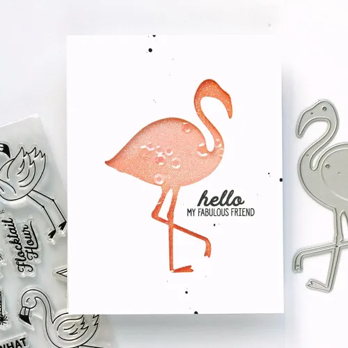 Vista 5 de Flock Star Flamingo de Julie Ebersole, Essentials by Ellen Stamp & Die Combo, diseño de tarjeta interactiva, sentimientos humorísticos