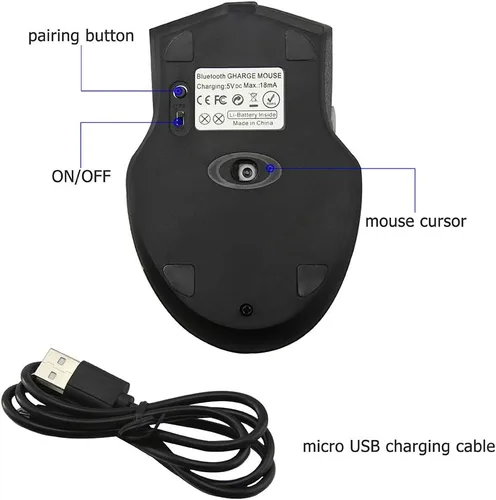 Vista 5 de FIRSTMEMORY - Ratón inalámbrico Bluetooth portátil, silencioso y recargable, sin ruido, 1600 DPI, 6 botones ópticos para PC, laptop, computadora