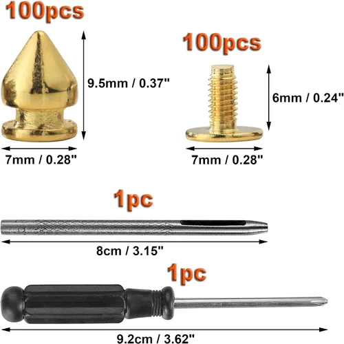 Vista 2 de YORANYO 100 juegos de clavos y tachuelas de 0.374 in para ropa, remaches de metal, remaches para cuero, pinchos punk, accesorios, tachuelas y picos