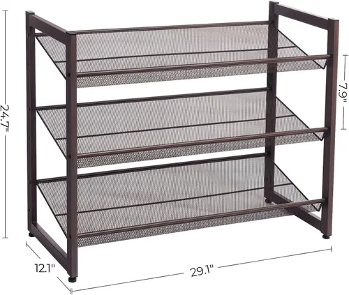 Vista 3 de SONGMICS ULMR03A organizador de zapatos con 3 estantes de metal apilables en dos posiciones (plano e inclinado) para armario, habitación o entrada