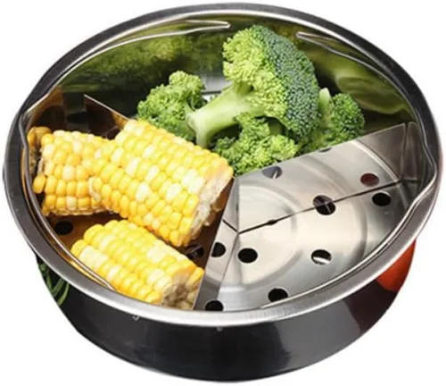Vista 5 de Stainless Steel Steamer Basket Rack Set, 3pcs with Divider Raised Feet Design, for Pressure Cooker and Steam Cooking, Corn on Cob and Fruit Use