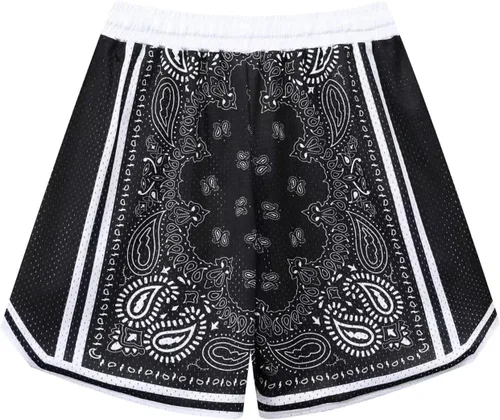Vista 9 de BOOMLEMON Pantalones cortos de baloncesto para hombre, pantalones cortos de entrenamiento atléticos de cachemira, pantalones cortos de malla