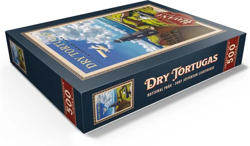 Vista 3 de MyPuzzle Dry Tortugas National Park - Faro de Fort Jefferson, póster de viaje vintage, rompecabezas prémium de 500 piezas para adultos