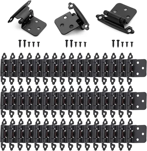 Vista 10 de 12 bisagras negras para puerta de gabinete, bisagras de cierre automático de cocina superpuestas de 1/2 pulgada (6 pares)