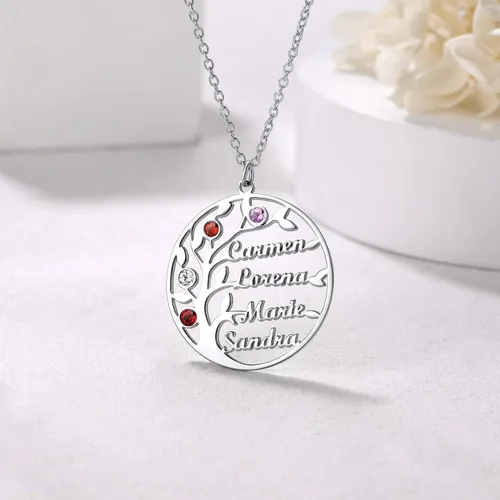 Vista 2 de U7 Collar personalizado para madres con 1-8 piedras natales simuladas con nombre de niños, acero inoxidable chapado en oro de 18 quilates, colgante