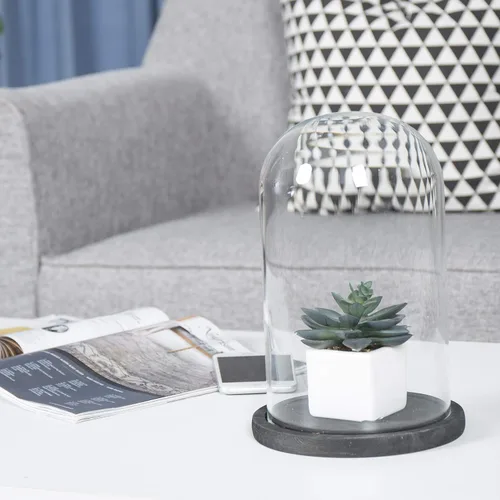 Vista 5 de MyGift The Bell Jar Cloche de cristal con base de madera negra, 10 pulgadas de alto, cúpula de cristal decorativa transparente para plantas Negro