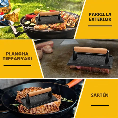 Vista 6 de AIVIKI - Prensa para hamburguesas, prensa para hamburguesas Smash para plancha Blackstone, hierro fundido resistente rectangular de 8.2x4.2 pulgadas