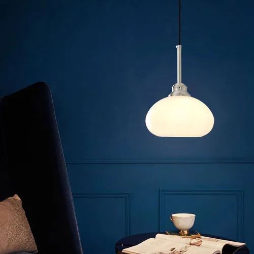 Vista 3 de Luces colgantes modernas de mediados de siglo, lámpara colgante con pantalla de vidrio blanco lechoso retro nórdico, lámpara colgante colgante