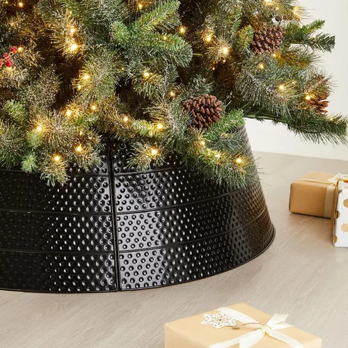 Vista 8 de glitzhome Christmas Tree Collar, 40.5" D Christmas Black Hammered Metal Tree Collar, Decorative Christmas Tree Base Cover Tree Ring for Christmas