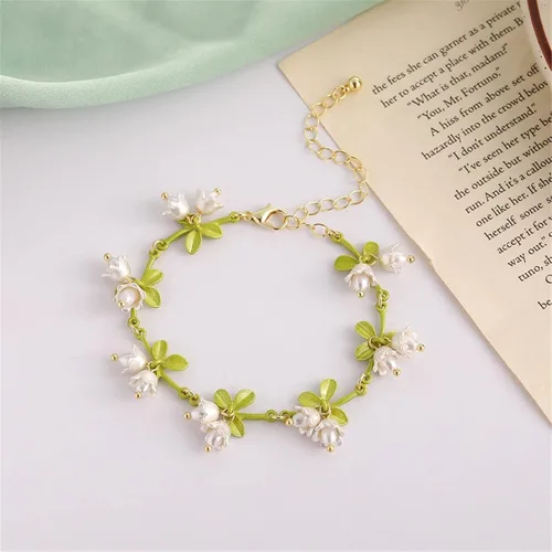 Vista 4 de Caiyao Lily of The Valley - Juego de collar de hojas de rosa y aretes colgantes para mujeres, mamá, amiga, madre, vintage, cadena de borla, collar